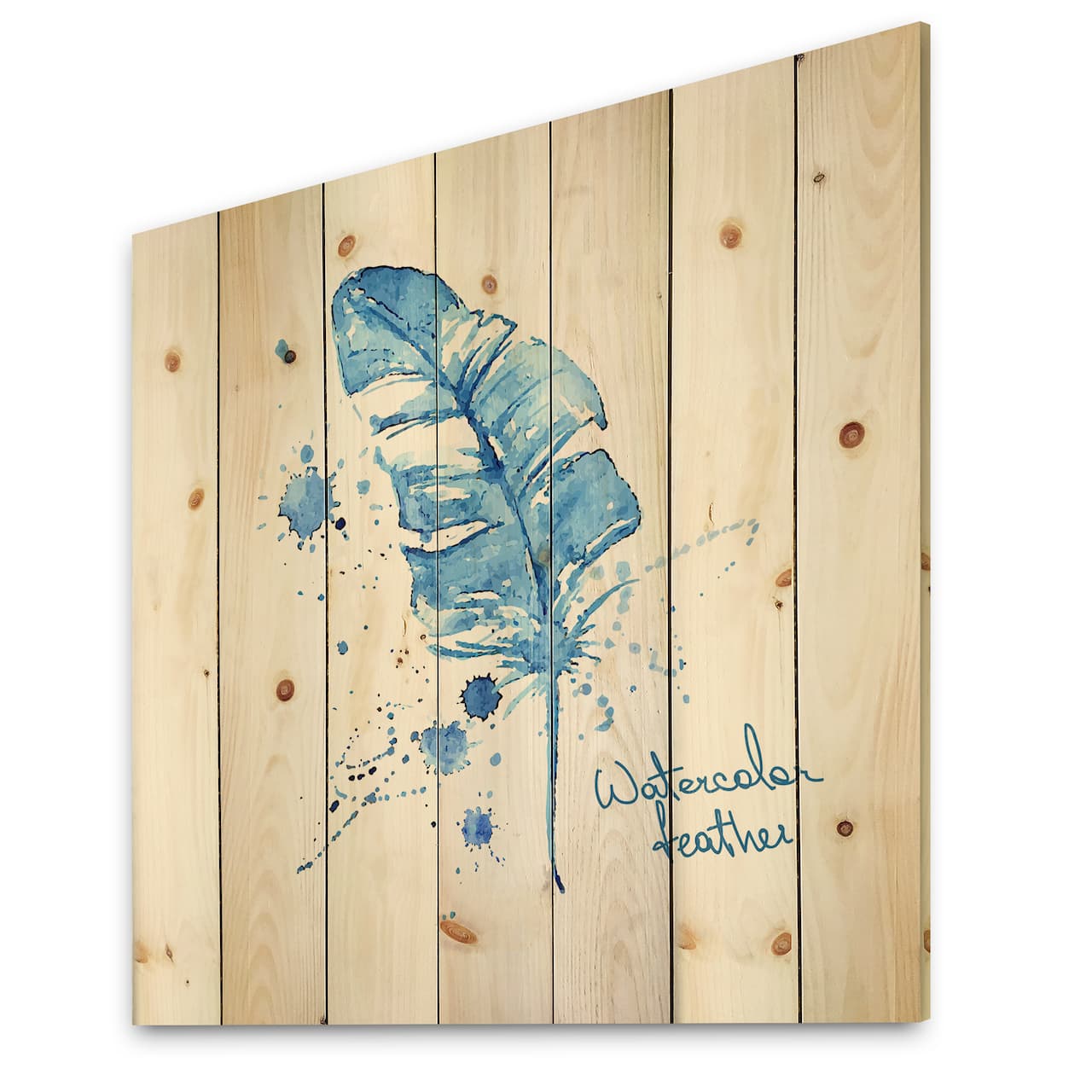 Designart - Ethnic Blue Feather - Bohemian & Eclectic Print on Natural Pine Wood